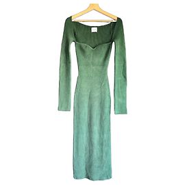 Vestido largo de punto acanalado verde KHAITE