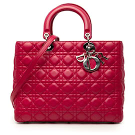 Borsa Satchel Lady Dior Large in Pelle di Agnello Cannage Rosa