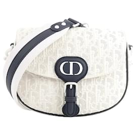 Borsa a tracolla Dior Bobby Small Oblique in pelle Bianco x Blu Navy