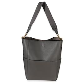 Borsa Secchiello Medium Sangle Celine in Pelle di Vitello Grana Morbida Grigia - Céline