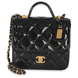 Chanel Black Quilted Patent School Memory Mini Top Handle Flap Bag