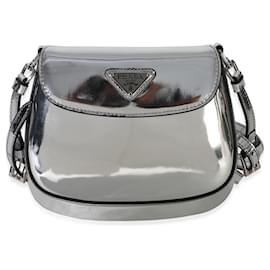 Prada Mini Cleo Klappentasche in gebürstetem Silber