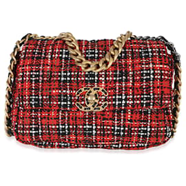 Bolso de solapa Chanel 19 Medium de tweed acolchado multicolor rojo y negro