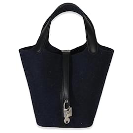 Hermès Bleu Nuit Feutre Black Swift Picotin Lock 18 PHW