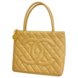 Borsa Tote Chanel in vitello martellato beige