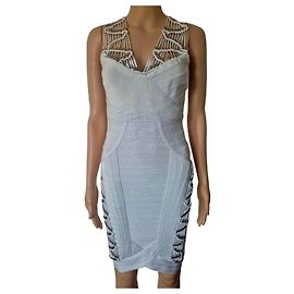 Herve Leger weißes Bandage-Kleid mit metallischen Details