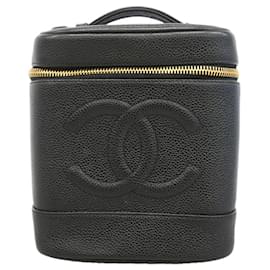 Borsa Vanity Chanel in pelle di vitello martellata nera