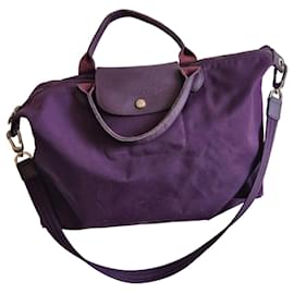 Borsa Longchamp Le Pliage a tracolla grande formato viola pelle e nylon