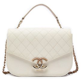 Chanel White Paris Cuba Medium Quilted Caviar Thread Around Flap