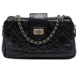 Chanel Reissue Tote aus schwarzem glasiertem crackliertem Kalbsleder
