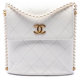 Chanel White Small Quilted Calfskin About Pearls Hobo