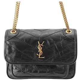 Saint Laurent Mini Niki in pelle di vitello grana grossa nera