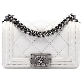 Chanel White Small Calfskin Double Stitch Boy Flap