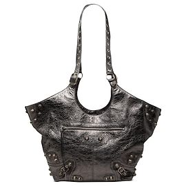 Borsa Tote Le Cagole Balenciaga nera media in pelle di agnello stropicciata metallizzata