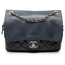 Chanel Blue Quilted Calfskin Easy Zip Flap
