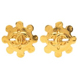 Orecchini a clip Chanel Gold CC placcati in oro con fiore