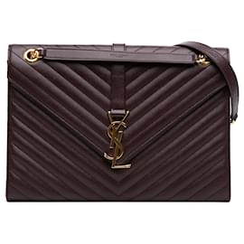 Borsa a Busta Saint Laurent Red Large Chevron Grain de Poudre Monogram
