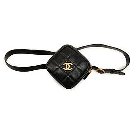Borsa Cintura Portamonete Chanel Black CC Quilted Caviar Diamond