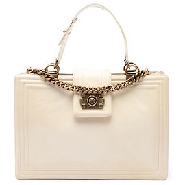 Borsa tote Chanel Boy Reverso Shopping in vitello bianco