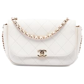 Chanel White CC Quilted Goatskin Casual Trip Flap