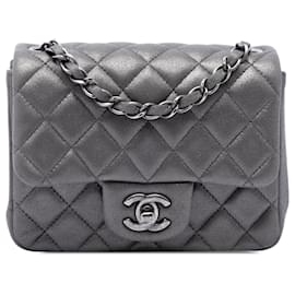 Chanel Gray Mini Square Classic Iridescent Lambskin Single Flap