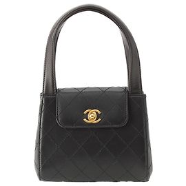 Chanel Black Mini CC Quilted Lambskin Top Handle Flap