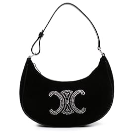 Celine Ava Schultertasche aus schwarzem Samt mit Strass Triomphe - Céline