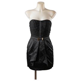 Vestido Elisabetta Franchi negro palabra de honor con lazo
