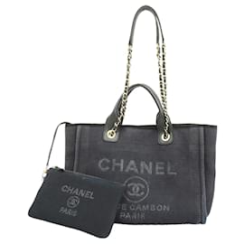 Chanel Deauville Canvas Chain Tote Bag - Black/Champagne