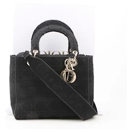 Sac à main épaule Lady Di Lite Tote Medium avec broderie Cannage Noir - Dior