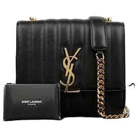 Borsa a tracolla Vicky Chain in pelle Medium Nera Oro - Saint Laurent