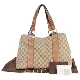 Borsa Tote in pelle marrone con rifiniture e decorazione in bambù - Gucci