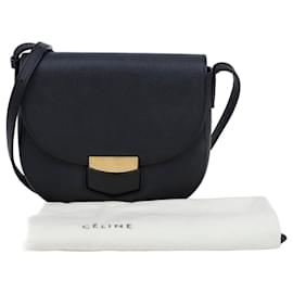 Céline Trotter kleine Schultertasche aus körnigem Kalbsleder Schwarz