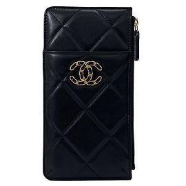 Chanel Klassisches Handy-Kartenetui Geldbörse Schwarz Gold