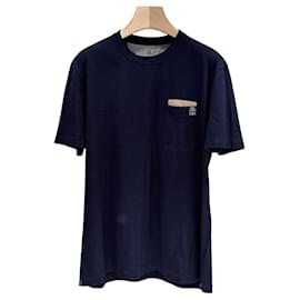 Baumwoll-T-Shirt mit Rundhalsausschnitt und Logo-Tasche Navy (XXL) - Brunello Cucinelli