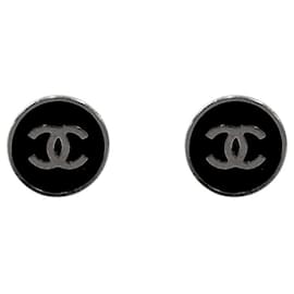 Orecchini CC rotondi neri e argento - Chanel