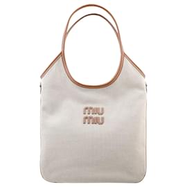 Miu Miu Canvas Leder Tote Bag Beige ACRN