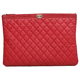 Borsa Clutch Caviar Large Rossa con Dettagli Dorati Series - Chanel