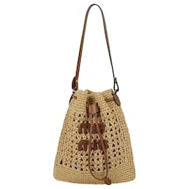 Mini borsa a tracolla in crochet di rafia intrecciata inutilizzata - Miu Miu