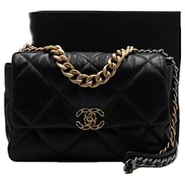 Chanel Borsa Tote con patta e borsa a tracolla con catena, Nero, Large