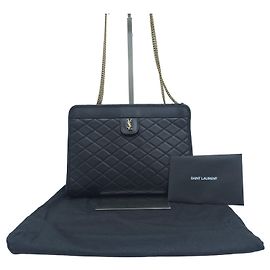 Saint Laurent Borsa a tracolla Vitoir Baby in pelle di agnello trapuntata con catena dorata Nero