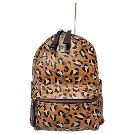 MCM Mochila Estampa de Leopardo Castanho/Preto