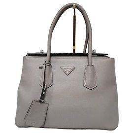 Prada Borsa Twin Tote in pelle Saffiano grigia