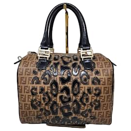 Borsa Boston Fendi Zucchino in tela rivestita e pelle verniciata Marrone/Nero
