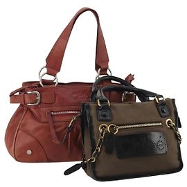 Chloé Chloe Handtasche Canvas Leather 2er Set Khaki Red Auth BA15069