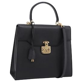 Borsa a mano GUCCI in pelle 2way Nero Tono Oro Auth ep15699V