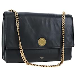 Céline Borsa a tracolla con catena CELINE in pelle nera e oro Auth BA14803V