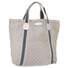 Borsa Tote GUCCI GG Canvas Sherry Line Silver 189669 Auth 196326