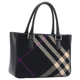 Borsa a mano BURBERRY Nova Check in lana nera argento Auth 198286A
