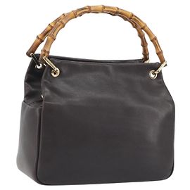 Borsa a mano GUCCI Bamboo in pelle marrone tono oro 000 3444 0575 Auth BA14834